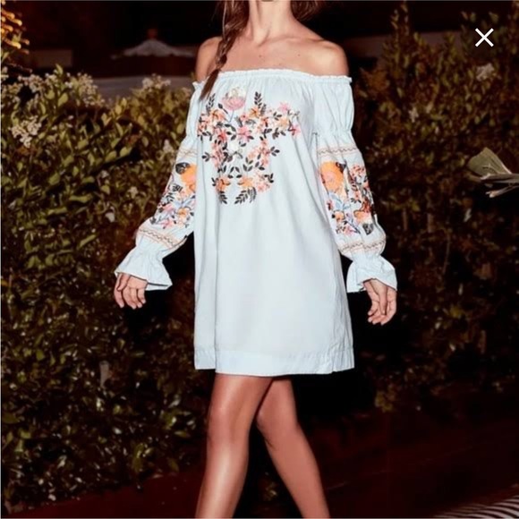 Free People Fleur Du Jour Light Blue Embroidered Dress XSmall - Picture 6 of 9
